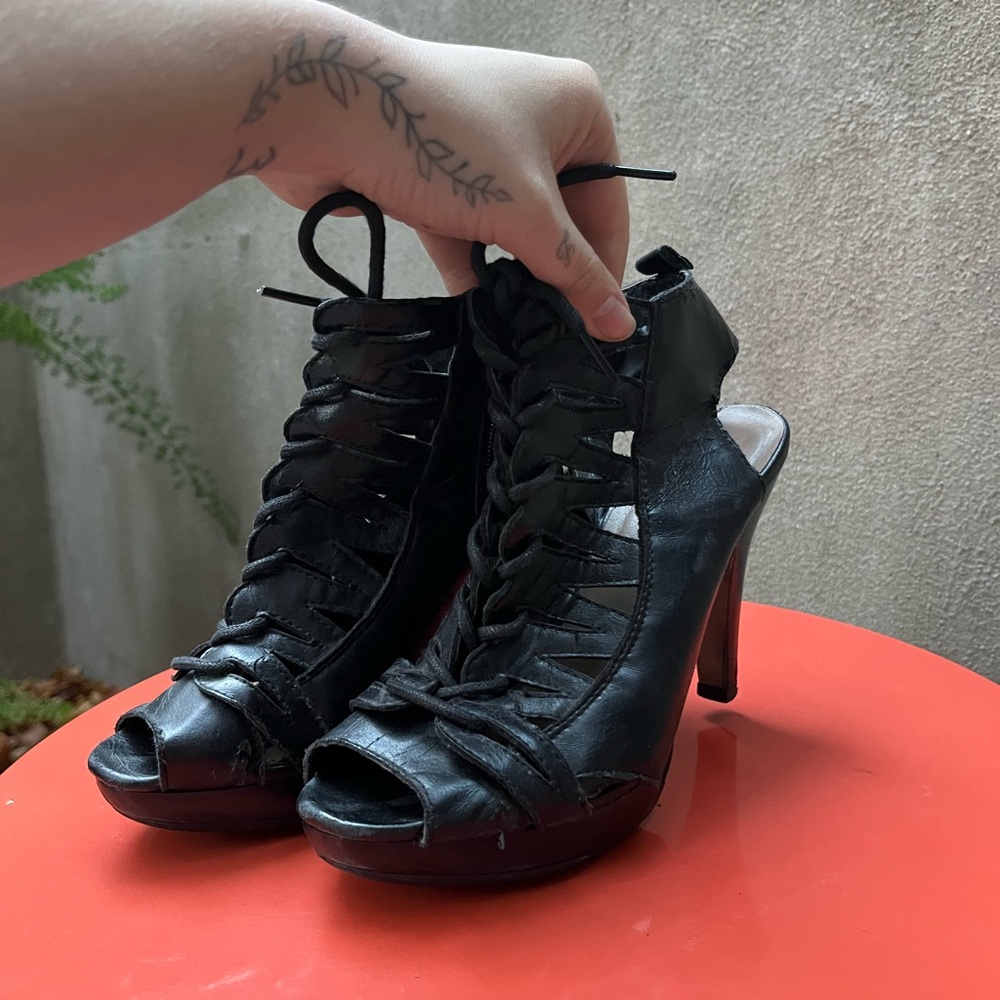 Madden Girl Black Lace-Up Heels